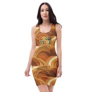 Robe ajustée « Good Vibes » – imprimé rétro 70s intégral