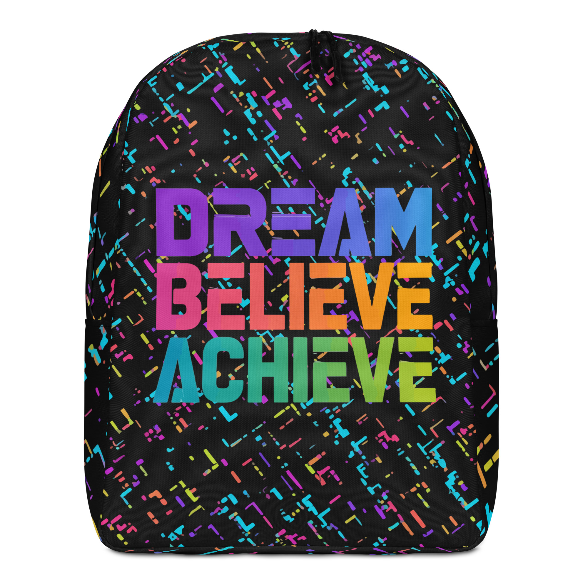Sac à dos « Dream Believe Achieve » – motif digital cyber Y2K