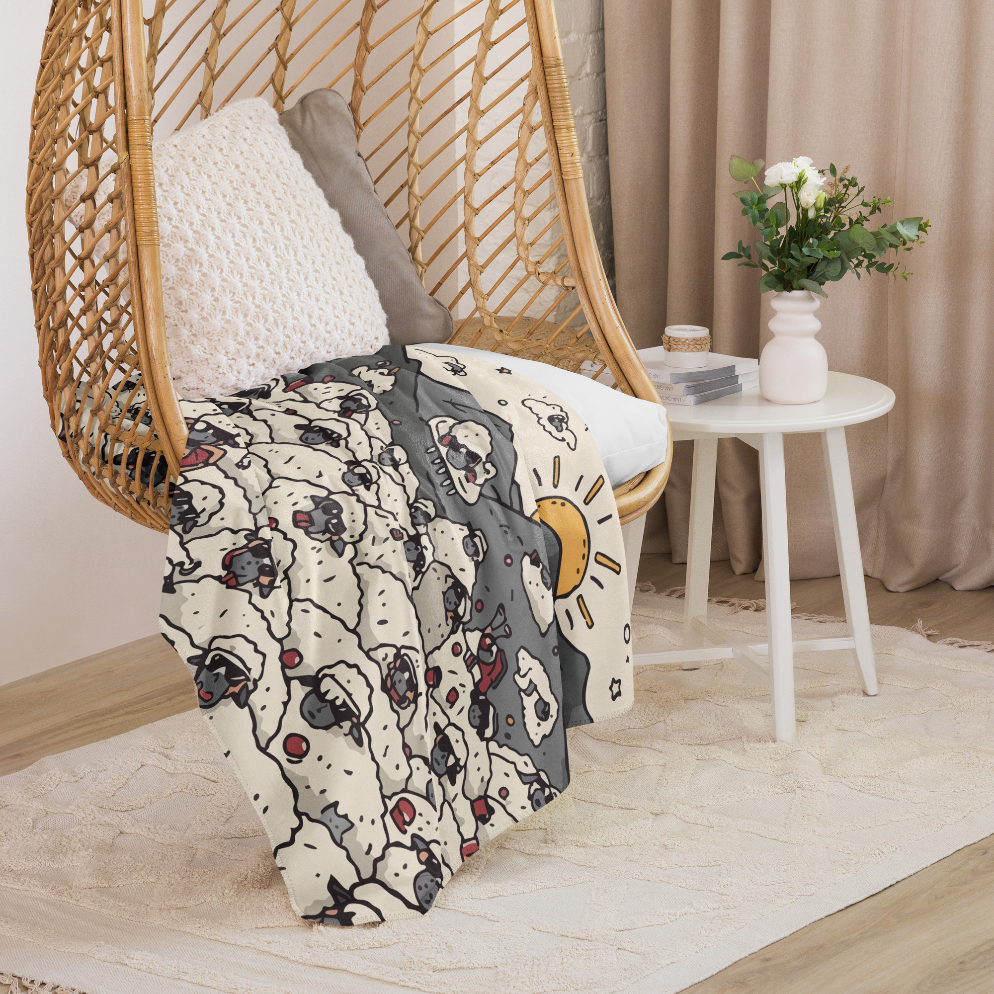 Couverture sherpa moutons – Troupeau en pause