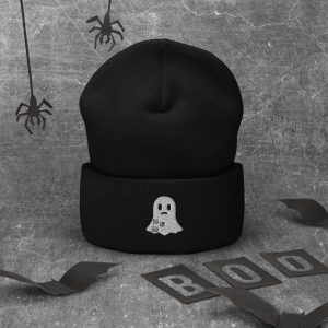 Bonnet noir brodé « Fantôme blasé »