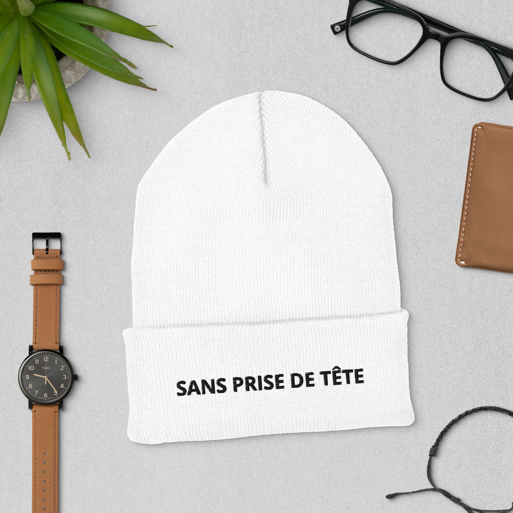 Bonnet brodé « Sans prise de tête » – Divers coloris