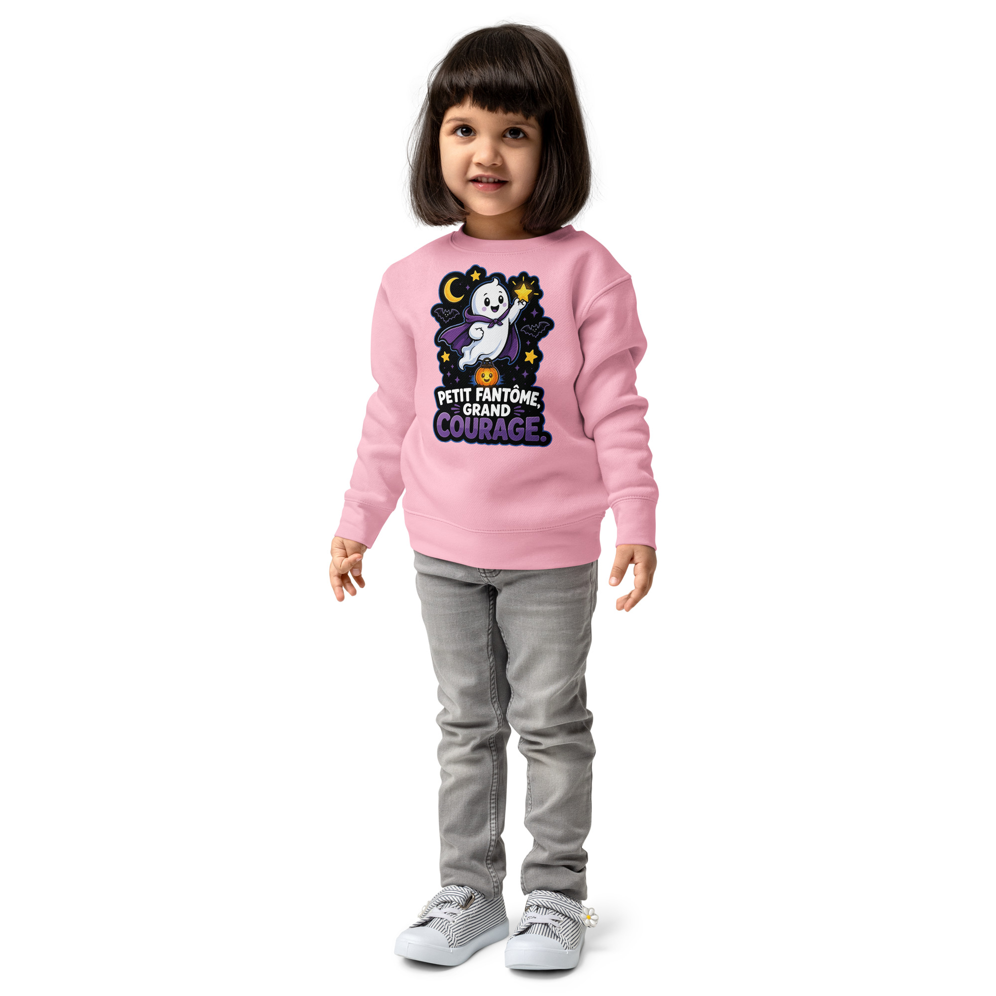 Pull enfant Petit Fantôme Grand Courage – Halloween fille garçon – Divers coloris