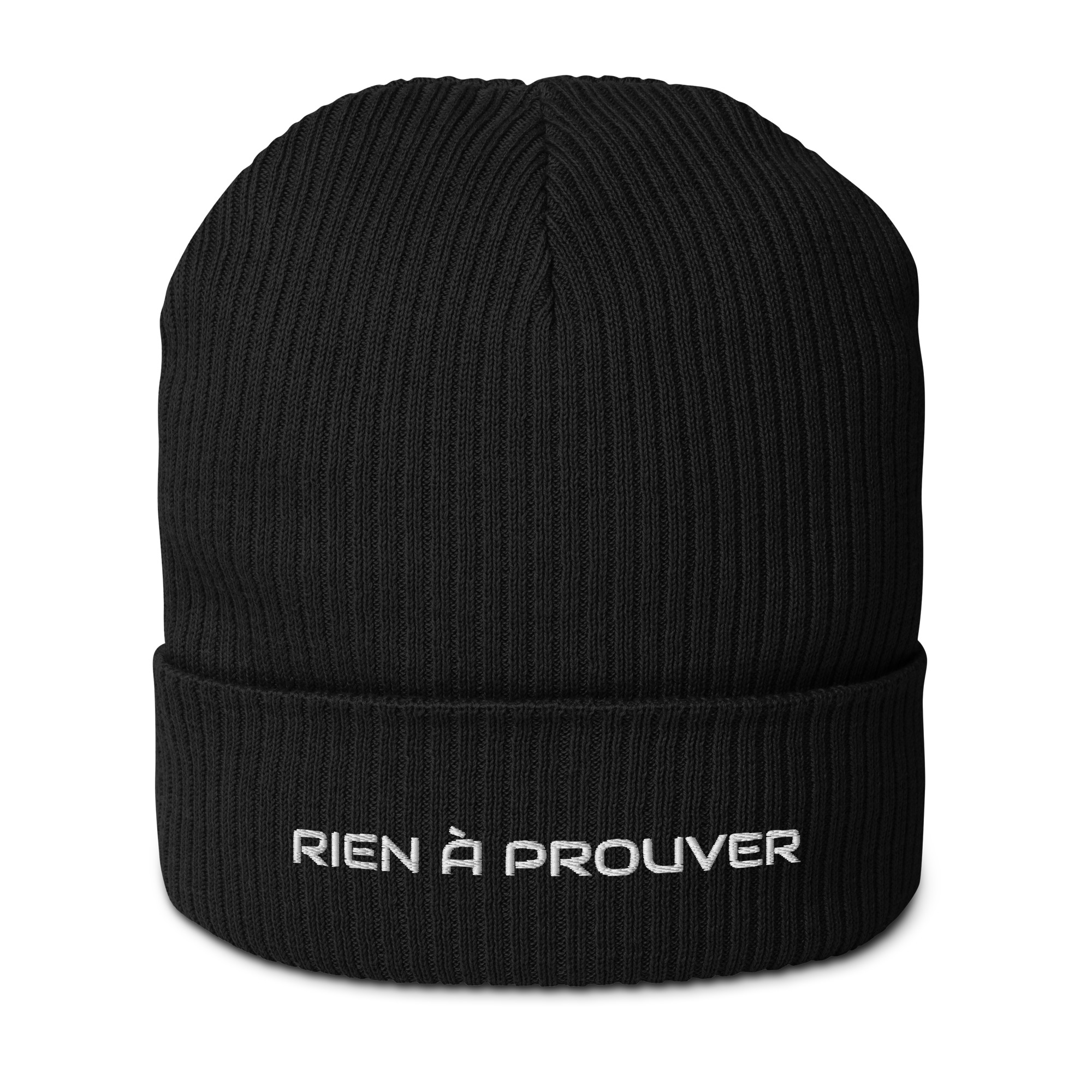 Bonnet bio Rien à prouver – Broderie blanche unisexe – Divers coloris
