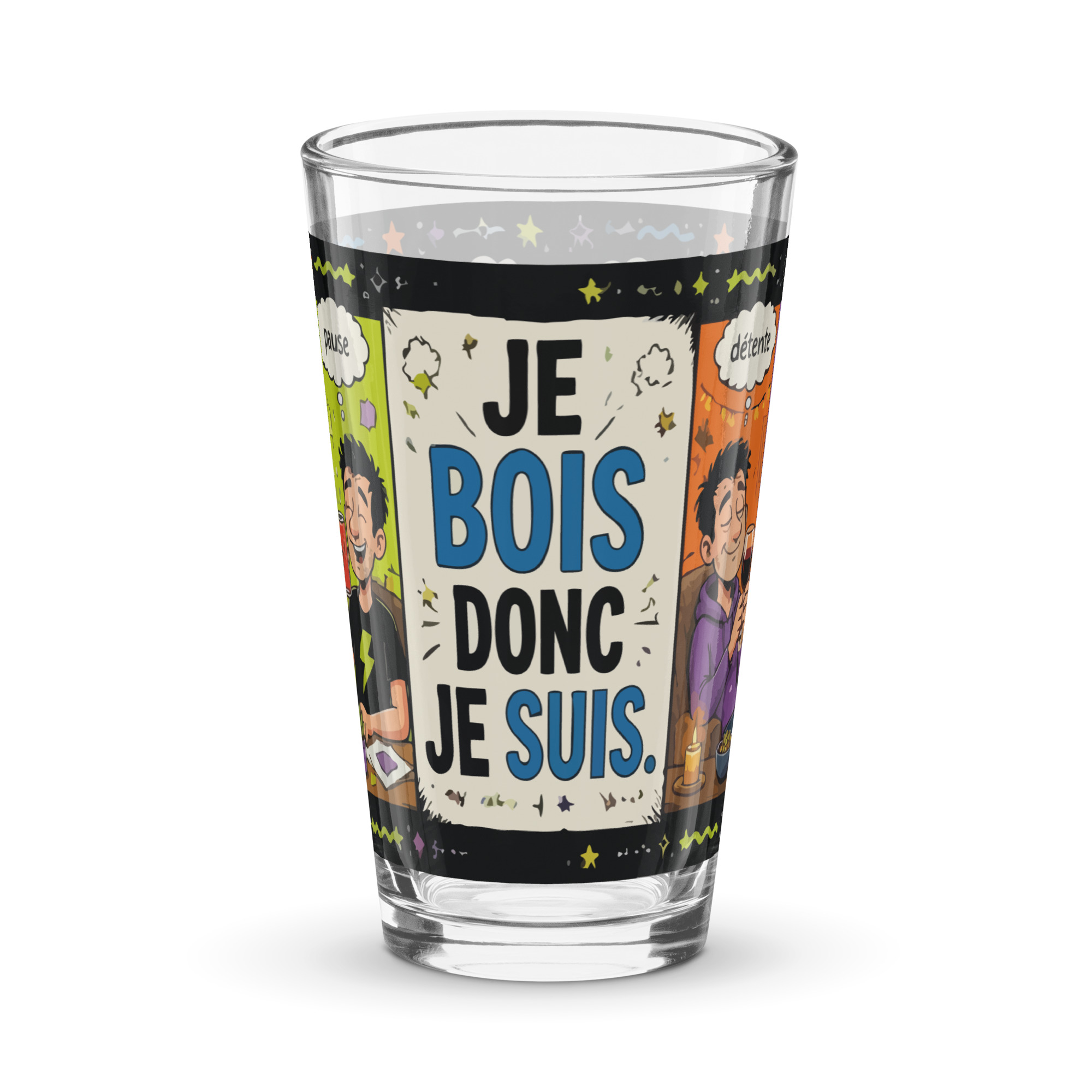 Verre à pinte Je bois donc je suis – Humour et philosophie