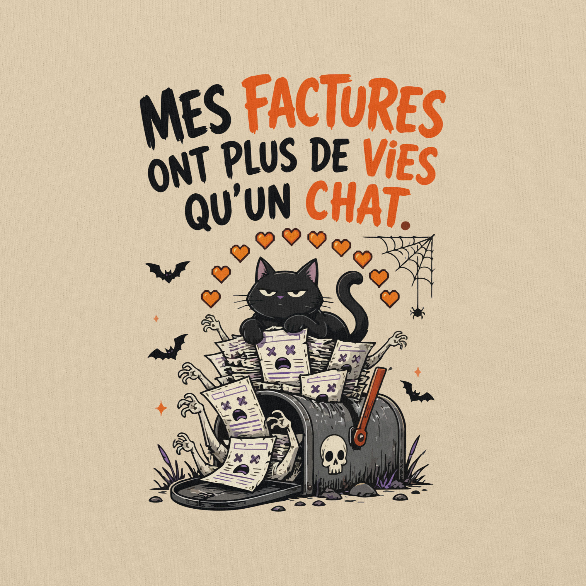Sweat à capuche Halloween factures – Mes factures ont plus de vies qu’un chat – Divers coloris